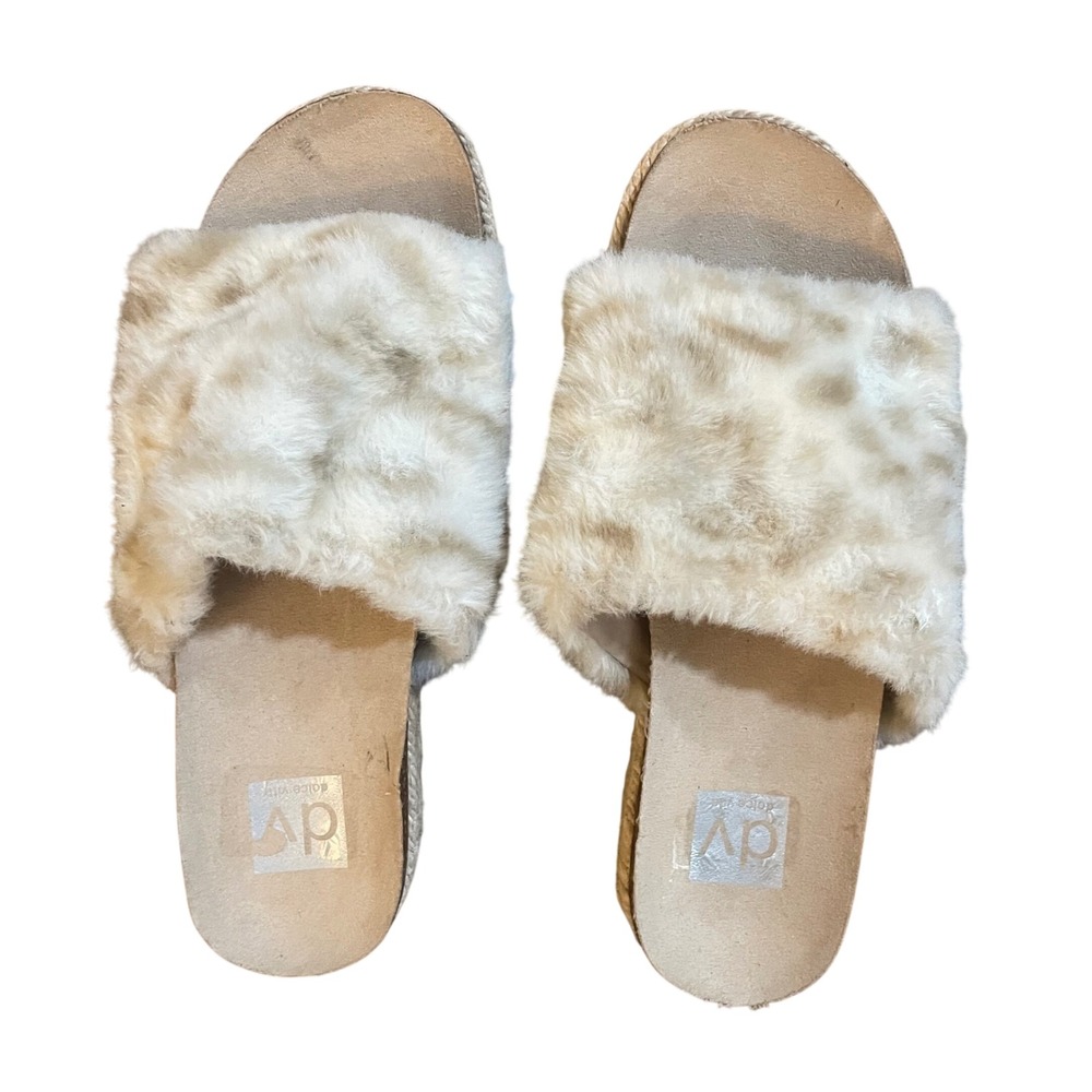 DV by Dolce Vita Womens Leopard‎ Faux Fur Platform Slide Sandals Size 6